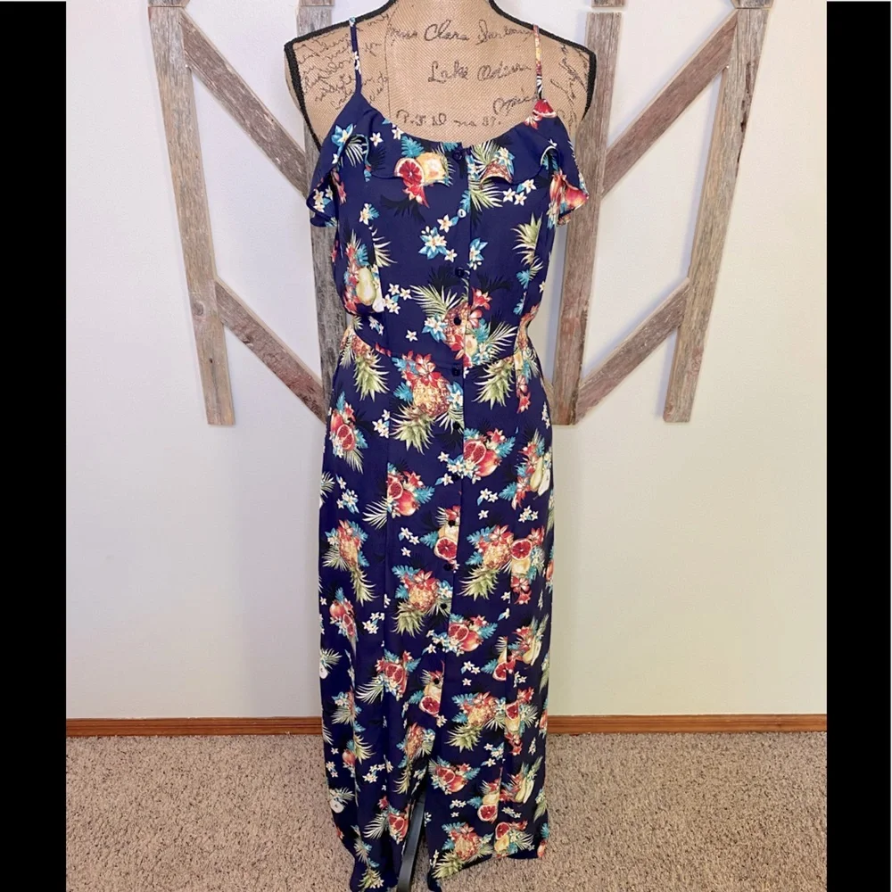 Skies are Blue Tropical Print Maxi Dress